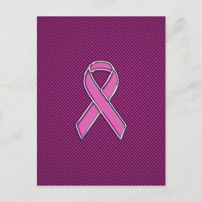Kolfiberfiber i Chrome Stil Rosa Ribbon Awareness  Vykort (Framsida)