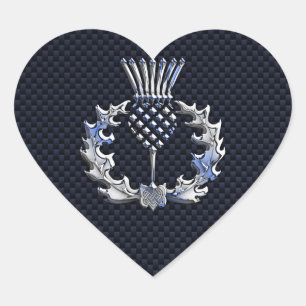 Kolfiberutskrift Silver Scottish Thistle Hjärtformat Klistermärke
