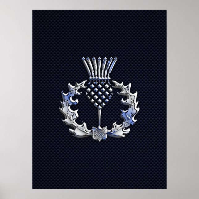 Kolfiberutskrift Silver Scottish Thistle Poster (Framsidan)