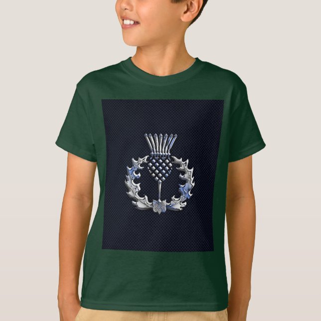 Kolfiberutskrift Silver Scottish Thistle T-shirt (Framsida)