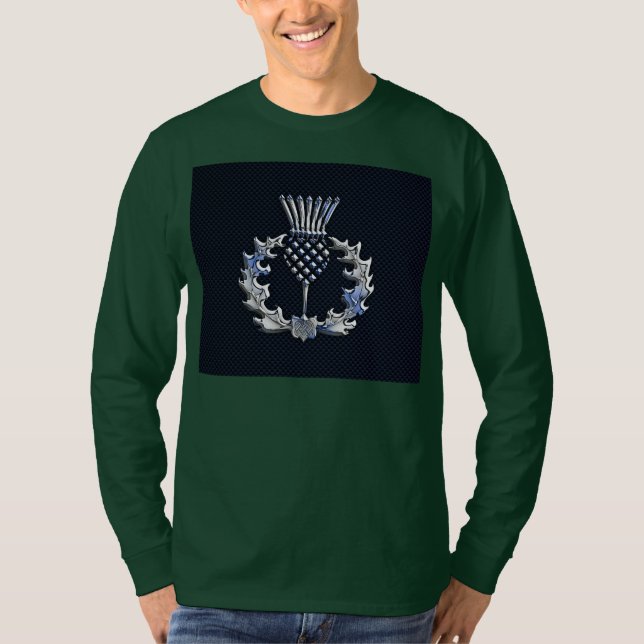 Kolfiberutskrift Silver Scottish Thistle Tee Shirt (Framsida)