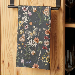 Kolgrå akvarells vilda blommor kökshandduk