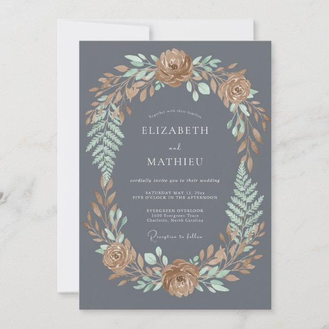Kolgrå Atmosfärisk Höstlig Bröllop Inbjudningar (Framsida)