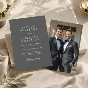Kolgrå Enkel Modern Elegant Foto Bröllop Inbjudningar