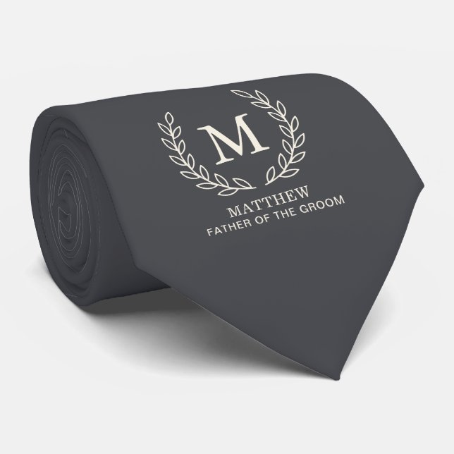 Kolgrå Fader till Brudgummen Monogram Bröllop Slips (Rullad)