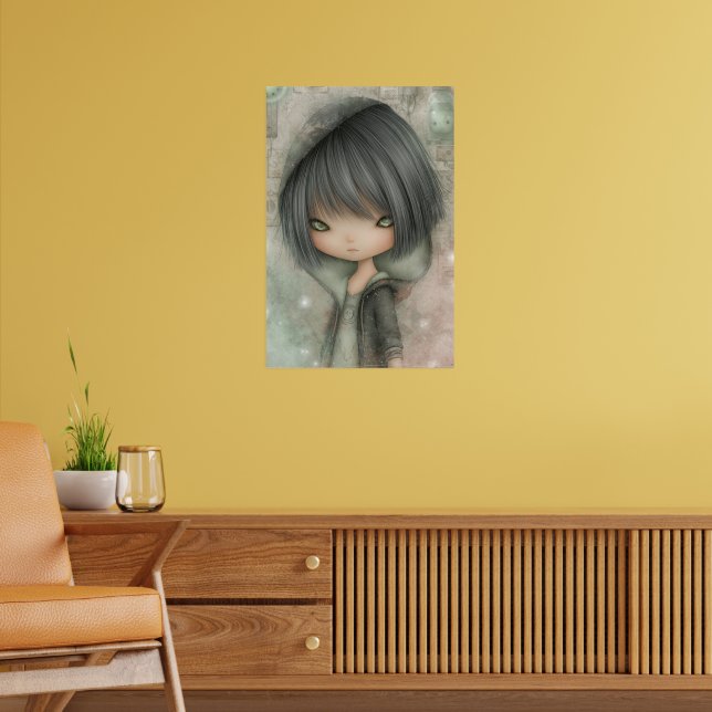Kolgrå gotisk fantasifull flicka konstaffisch poster (Vardagsrum 2)