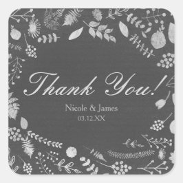 Kolgrå och silverblommiga bröllopsdekaler fyrkantigt klistermärke