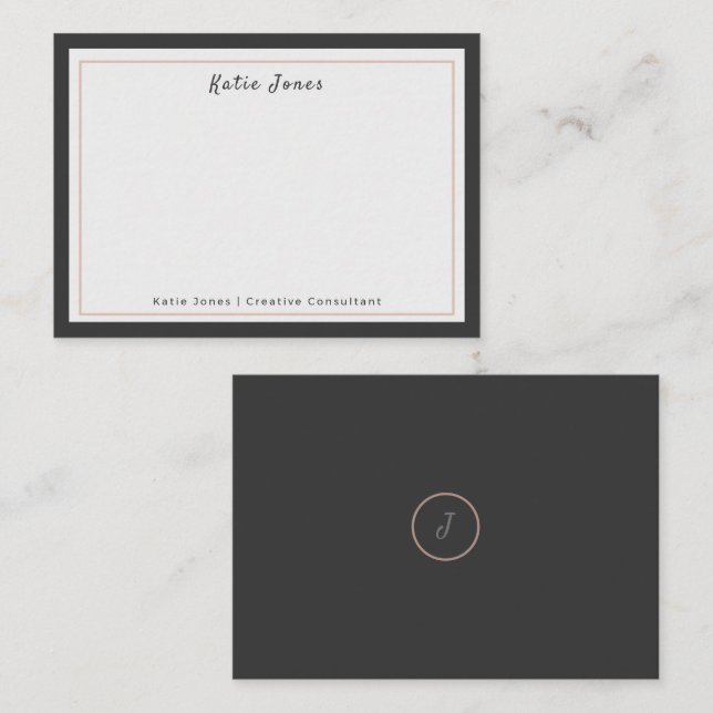 Kolgrå Rosa Guld Signatur Monogram Logotyp Anteckningskort (Fram/baksida)