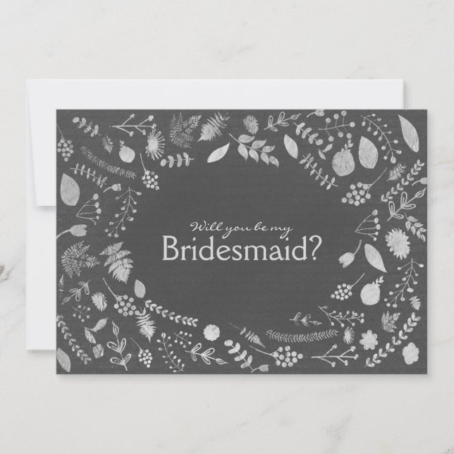 Kolgrå Silver Blommig Var Min Brudtjänst etc. Inbjudningar (Framsida)