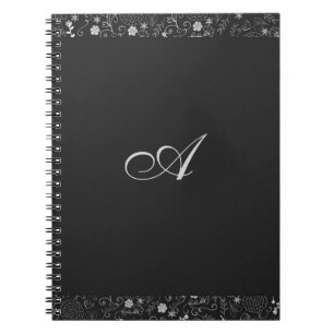 Kolgrå & Silver Elegant Rustik Blommad Folie Anteckningsbok Med Spiral