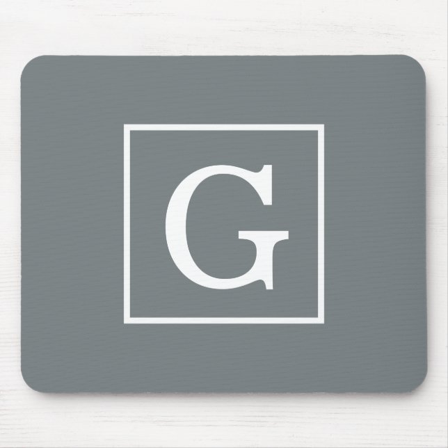 Kolgrå Vit Infattad Initial Monogram Musmatta (Framsidan)