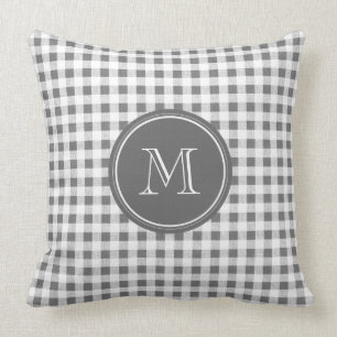 Kolgrått- och vitGingham, din Monogram Kudde
