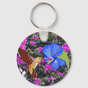 Kolibri, Blå Hibiskus & Bougainvillea Nyckelring
