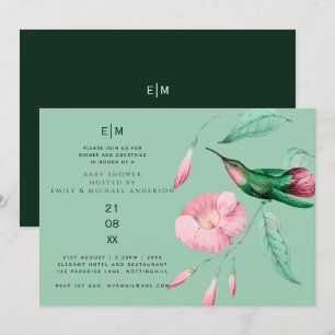 Kolibri Blommig Baby Par Förfest Modern Inbjudningar