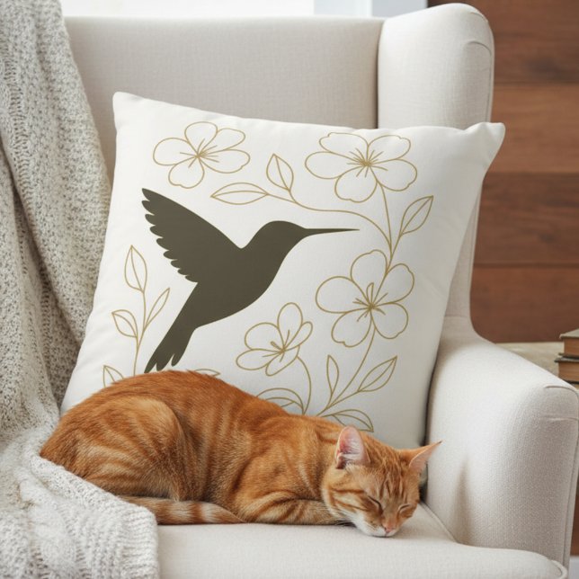 Kolibri Blommig – Elegant gåva till Mamma Kudde (Botanical hummingbird decorative pillow)