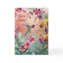 Kolibri Blommig Födelsedagsfest Inbjudan