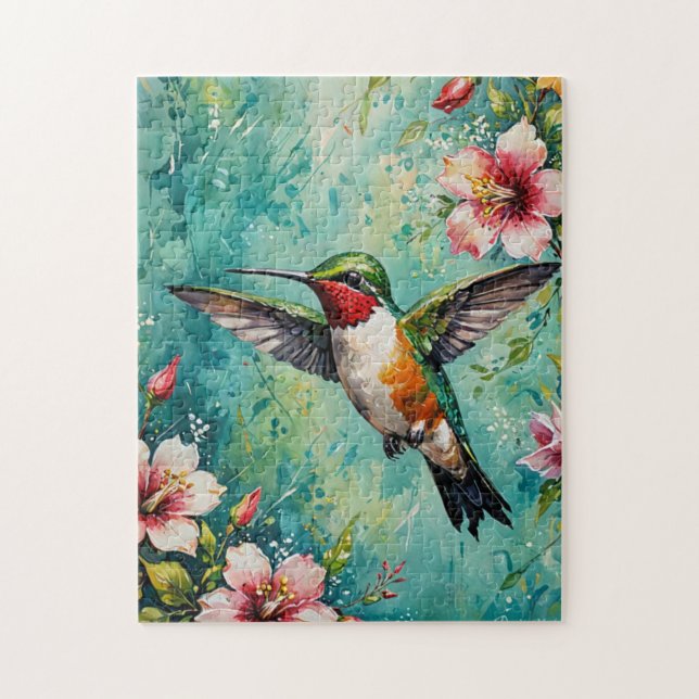 Kolibri & Blomstrande Blommor Pussel (Vertikal)