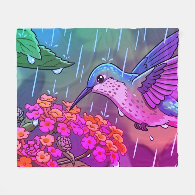 Kolibri dricker nektar från Lantana-blommor Fleecefilt (Framsidan (Horisontell))