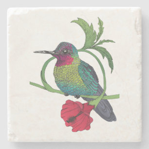 Kolibri Fågel Illustration Marmor Stencool Stenunderlägg