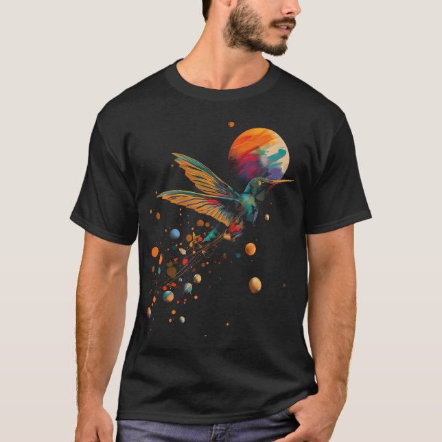 Kolibri Färgrika Planeter Geometriska Djur T Shirt (Framsida)
