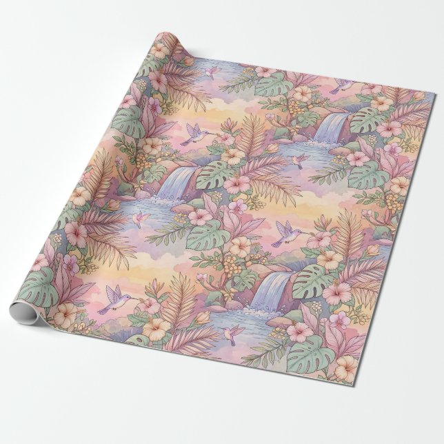 Kolibri Hibiskus Vattenfall Glädje  Presentpapper (Utrullad)