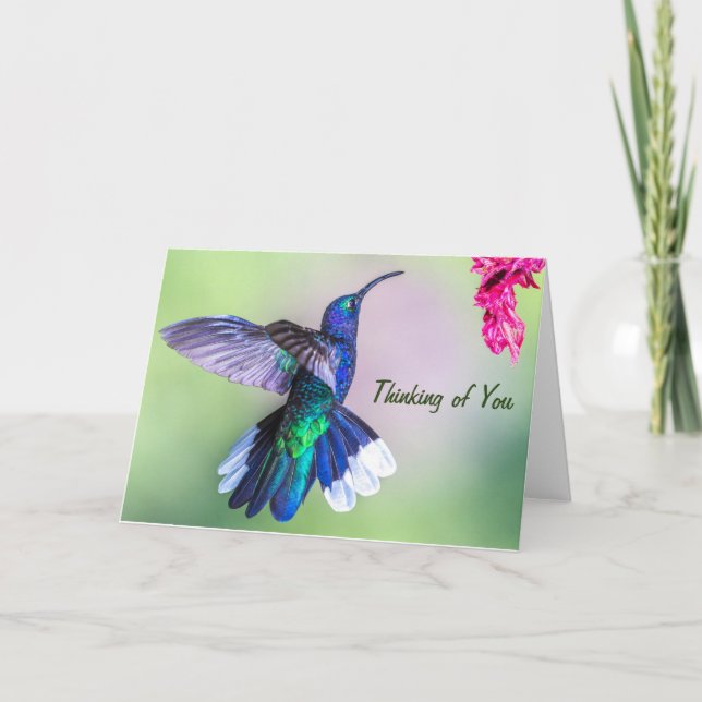 Kolibri i Violett Tänker På Dig Kort (Framsida)