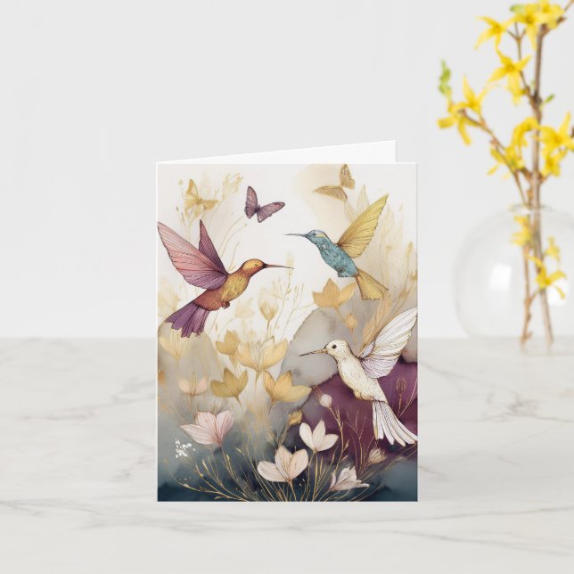 Kolibri Jordtoner Kort (Gul blomma)