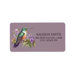 Kolibri Lila Blommor Adress Adressetikett