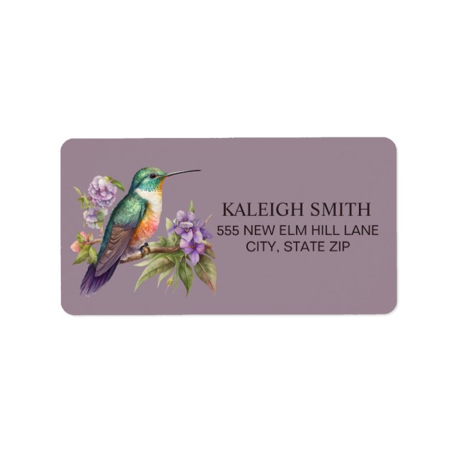 Kolibri Lila Blommor Adress Adressetikett (Framsidan)