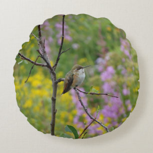 Kolibri lila rosa blommig bakgrund rund kudde