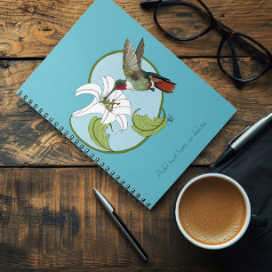 Kolibri Lily Blå Art Nouveau Anteckningsbok