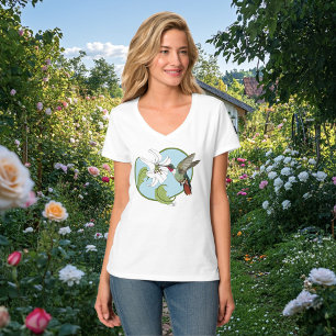 Kolibri Lily Blå Art Nouveau T Shirt