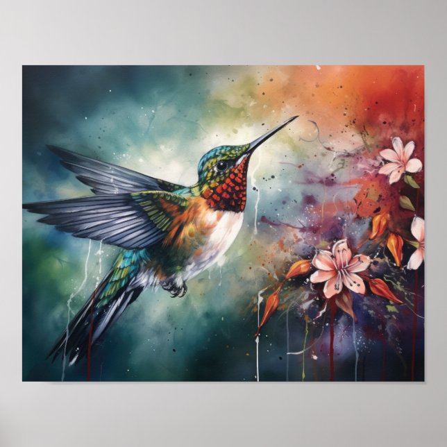Kolibri-målning Konsttryck Poster (Framsidan)
