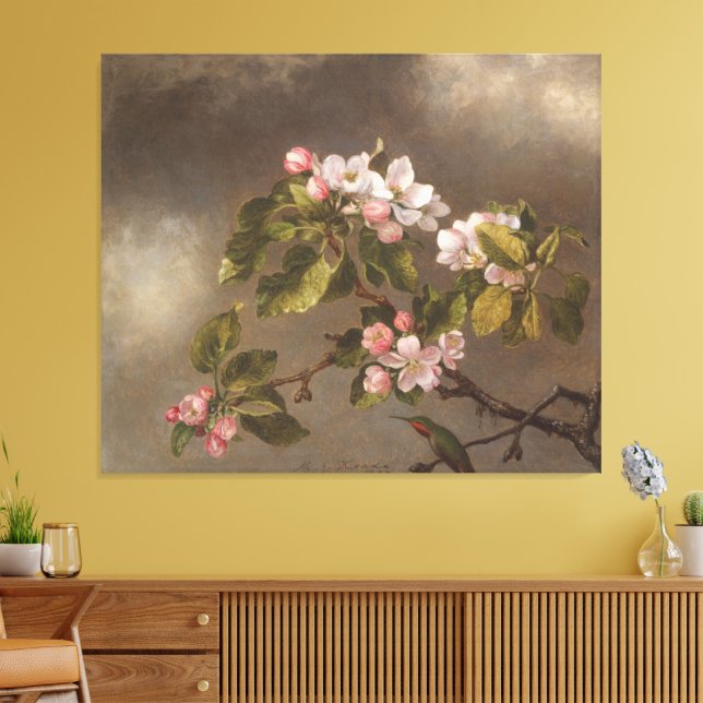 Kolibri och äppelblommor canvastryck (Insitu (Vardagsrum))