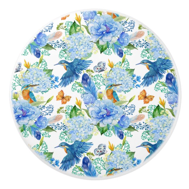 Kolibri och blå hortensia knopp (Framsidan)