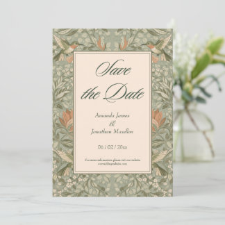 Kolibri och blommor Art Nouveau Spara datumet Inbjudningar