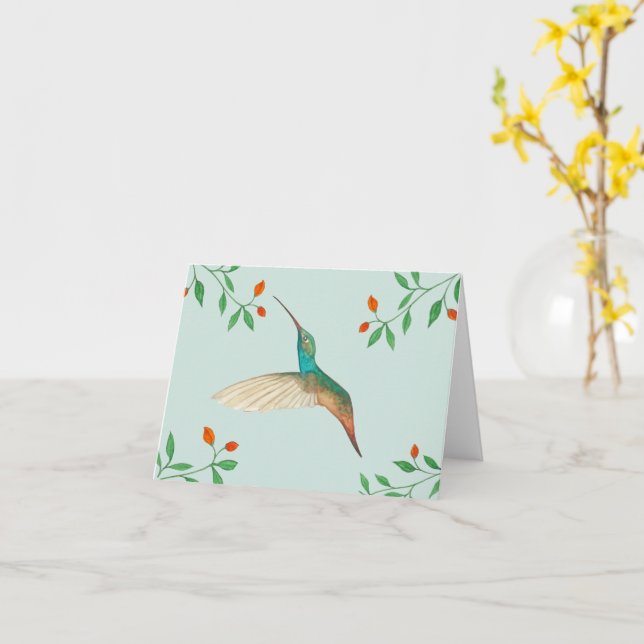 Kolibri och blommor kort (Gul blomma)