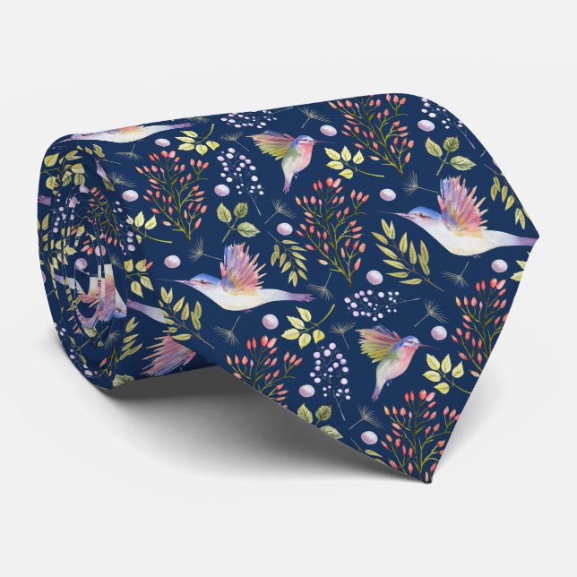 Kolibri och blommor Mönster Anpassad bakgrund Slips (Rullad)
