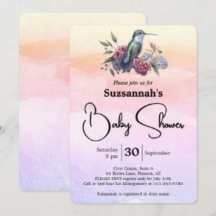 Kolibri och blommor på akvarell Baby Shower Inbjudningar