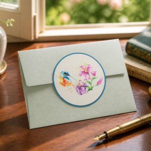 Kolibri och blommor runt klistermärke