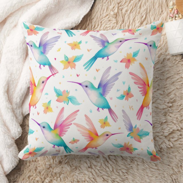 Kolibri- och blomstermönster i pastell vattenfärg kudde (Filt)
