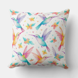 Kolibri- och blomstermönster i pastell vattenfärg kudde