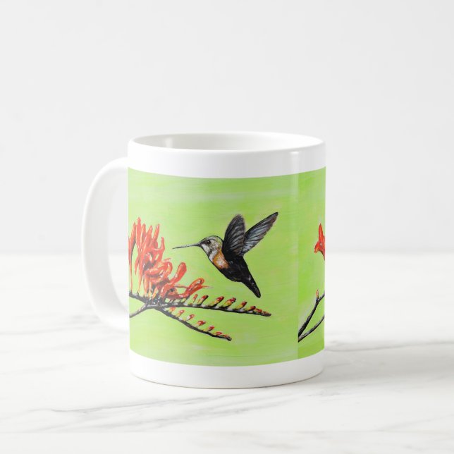 Kolibri och Crocosmia-målning Kaffemugg (Framsida vänster)