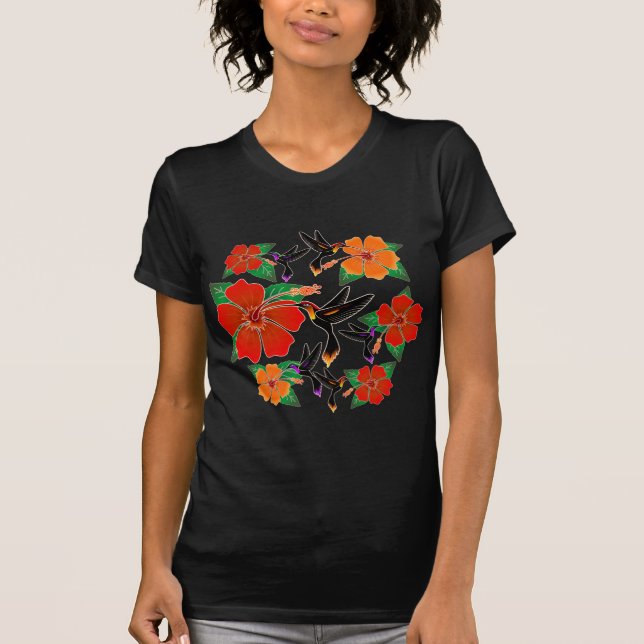 Kolibri och Hibiskus Batik Tee (Framsida)