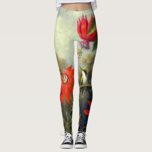 Kolibri- och passionsblommor-målning leggings