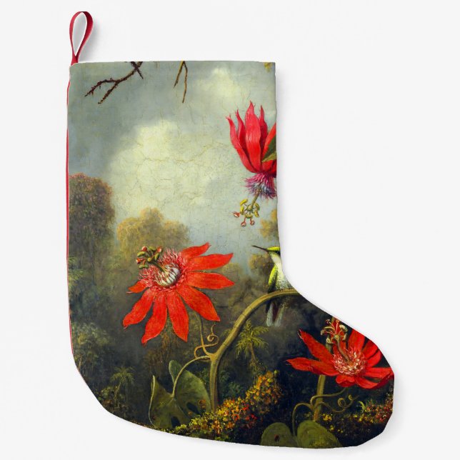 Kolibri och passionsblommor målning liten julstrumpa (Framsidan)