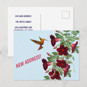 Kolibri och röda blommor Ny adress Vykort