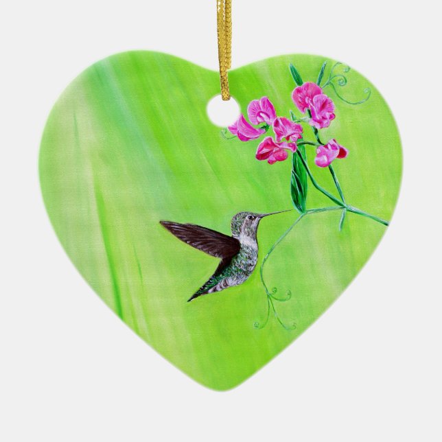 Kolibri och sötärtsmålning julgransprydnad keramik (Framsidan)