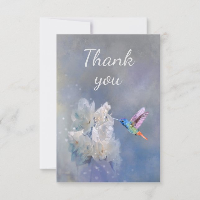 Kolibri och vit trädgårdsblomma Tack Kort (Framsida)