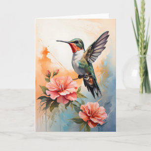 Kolibri omgiven av vackra blommor Blank Kort